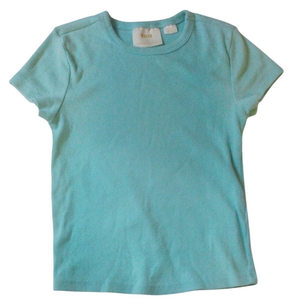 Maeve by Anthropologie Girls Small Rib Knit Tee‎ Aqua Short Sleeve Stretch Top
